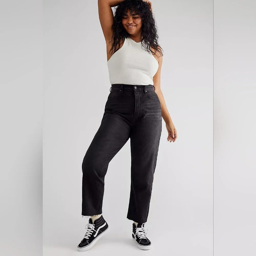 WE THE FREE CRVY Jeans Cropped Metallic Snakeskin Coated Black Gold NWOT… - Picture 10 of 10